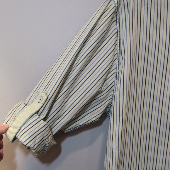 Michael Brandon Striped Mens Shirt Button Down Convertible Roll Tab Casual - Picture 3 of 10